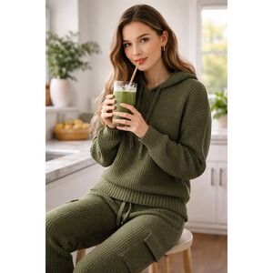 Sage + Stone Waffle Knit Lounge Set Hoodie Joggers Green Size S